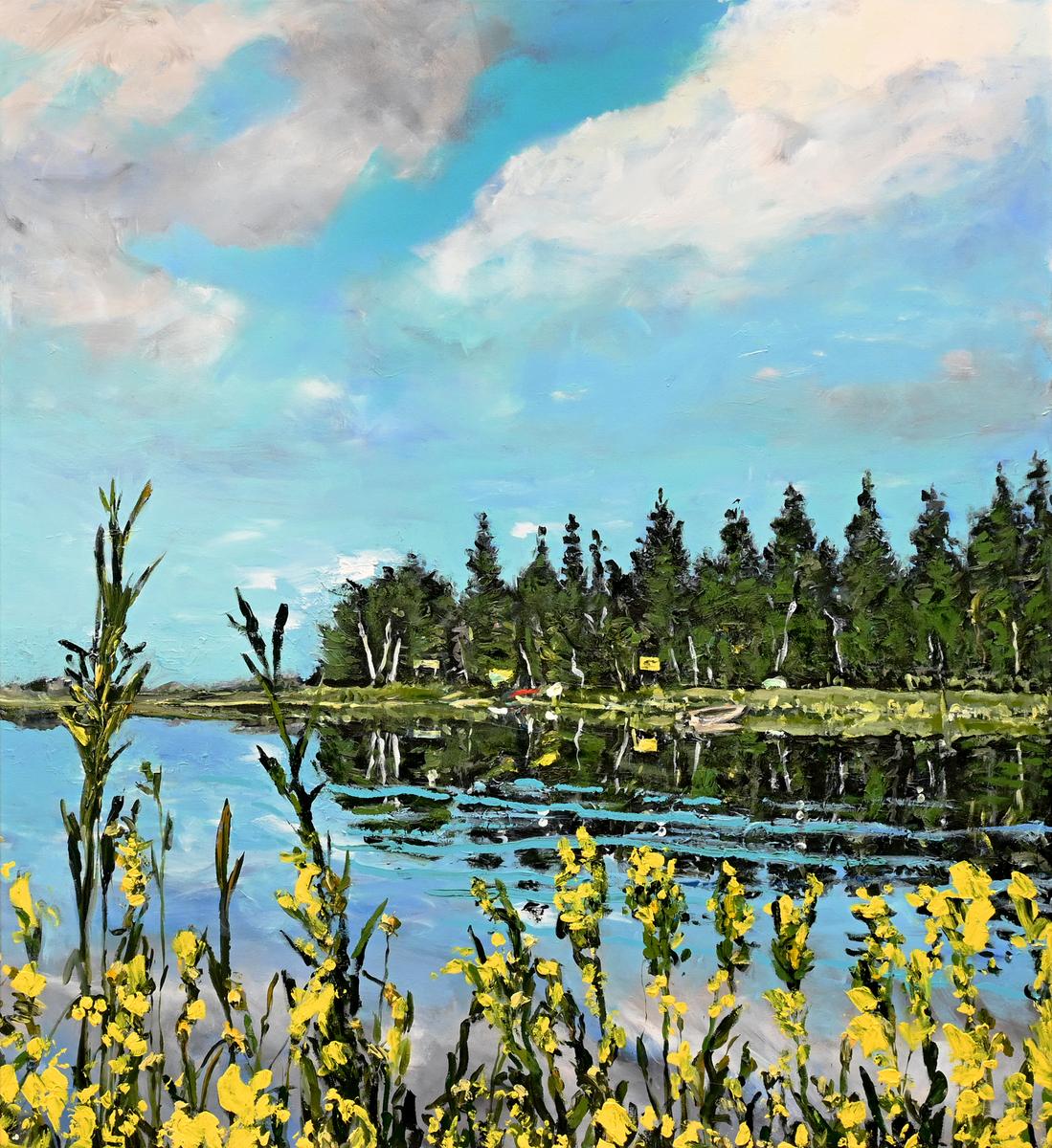 Lake with Yellow Flowers AC-19-03, 2019